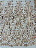 New damask embroider and heavy beaded on a mesh lace fabric-sold by the yard