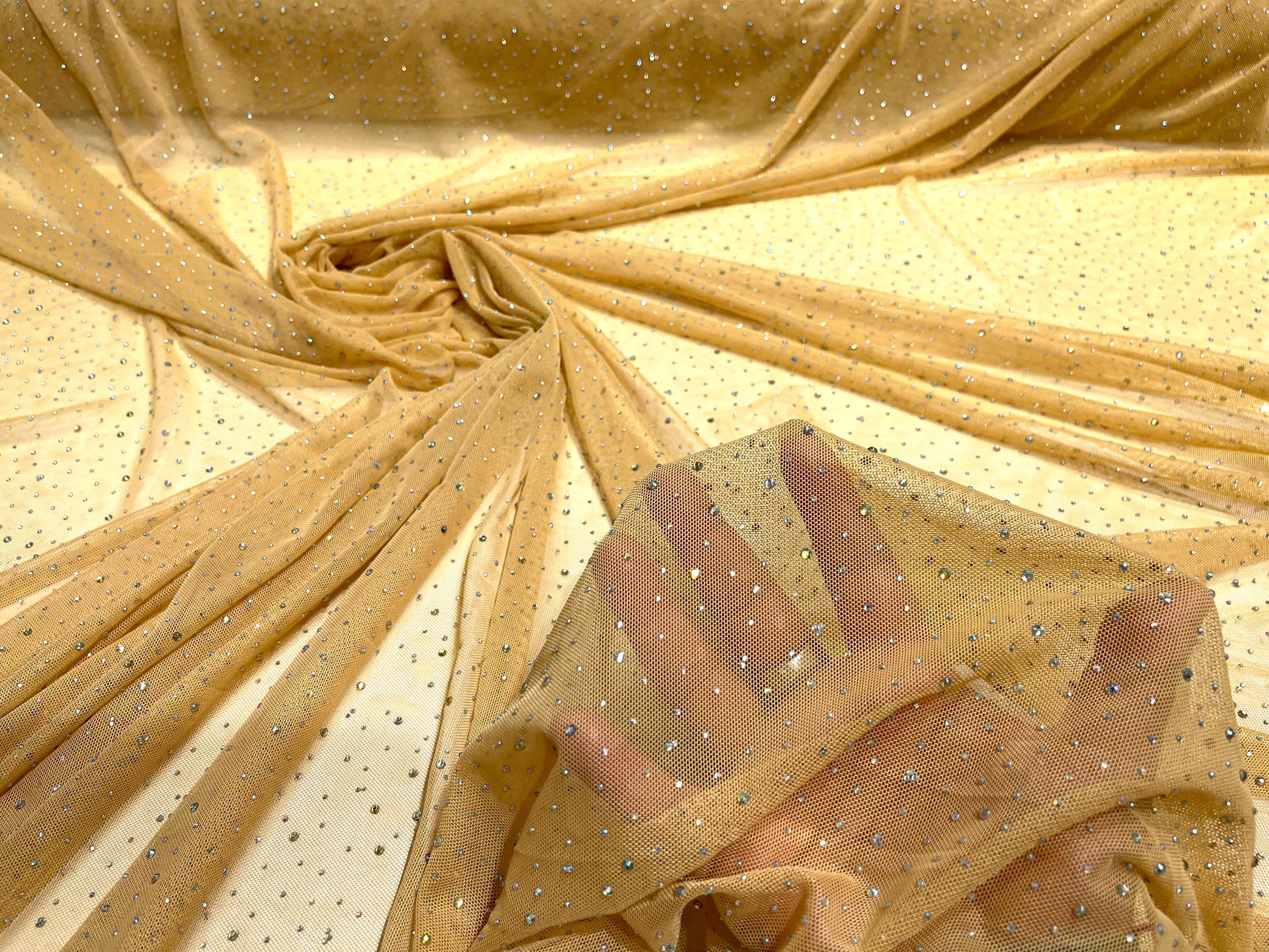 Sheer Mesh Rhinestone Sheer All Over AB Rhinestones On Stretch Power Mesh Fabric, Dancewear ...
