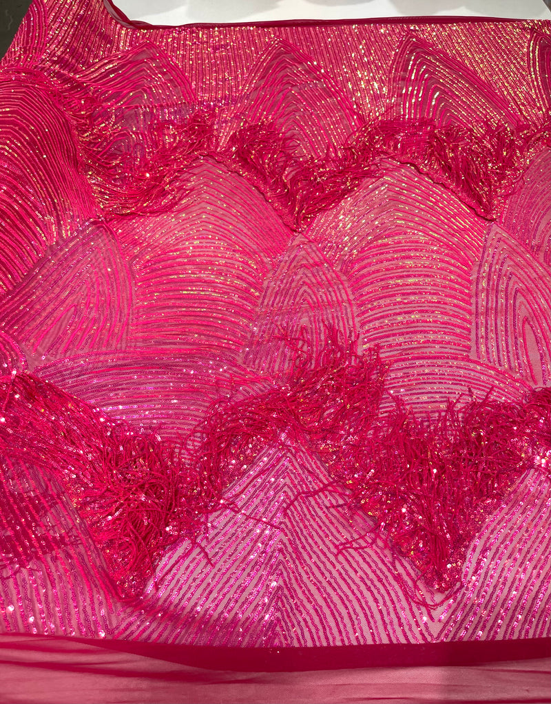 Maggie Fringe sequins design on a 4 way stretch mesh fabric-prom-sold by the yard.