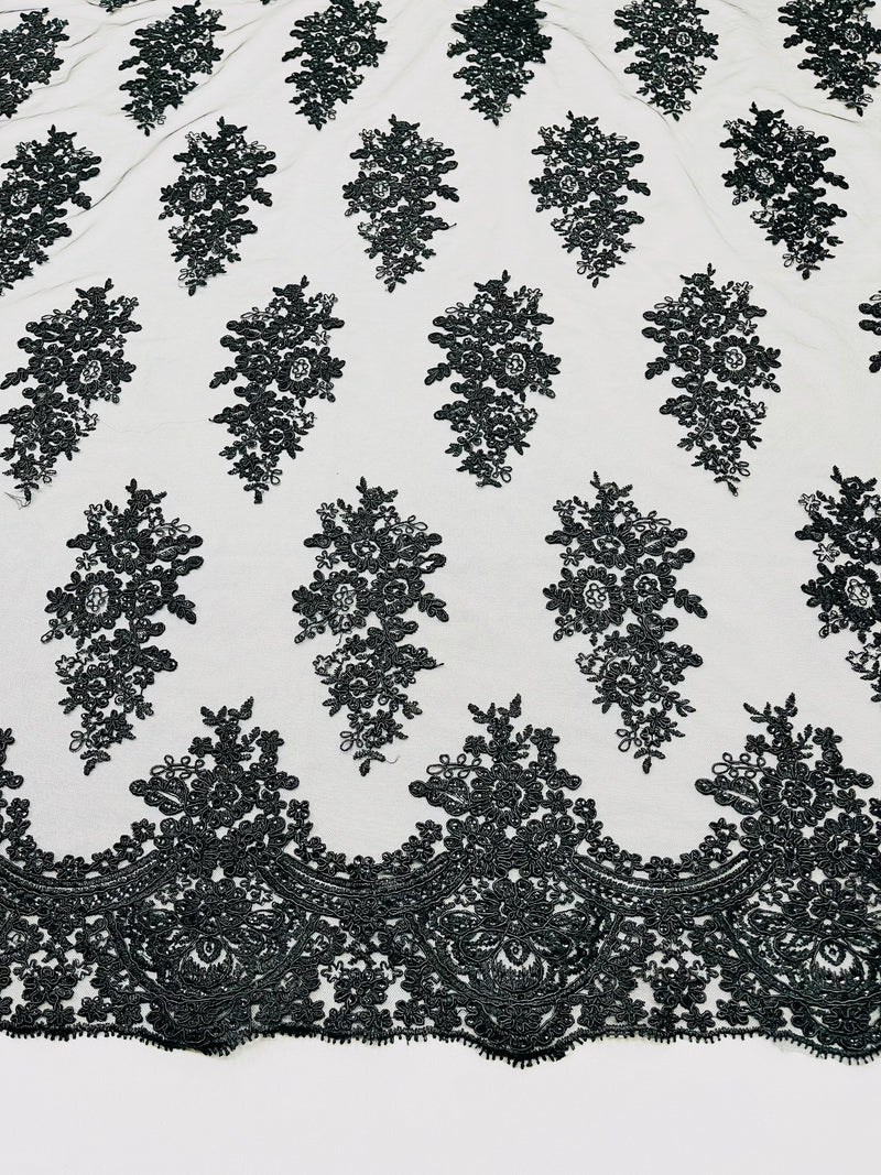 Valentina Floral embroider with sequins on a corded mesh lace fabric-sold by the yard.