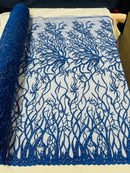 Root Vine Design Embroider and heavy beading on a mesh lace-sold by the yard.