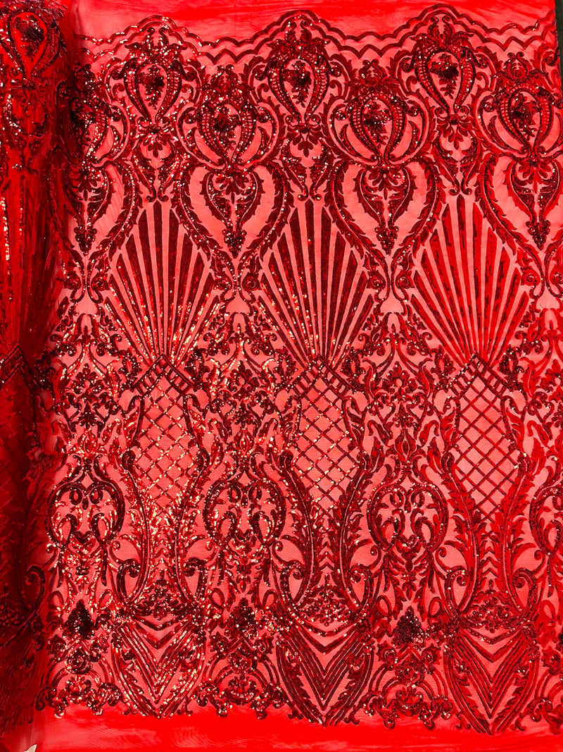 SHELL DAMASK SEQUIN STRETCH MESH FABRIC (by the yard)