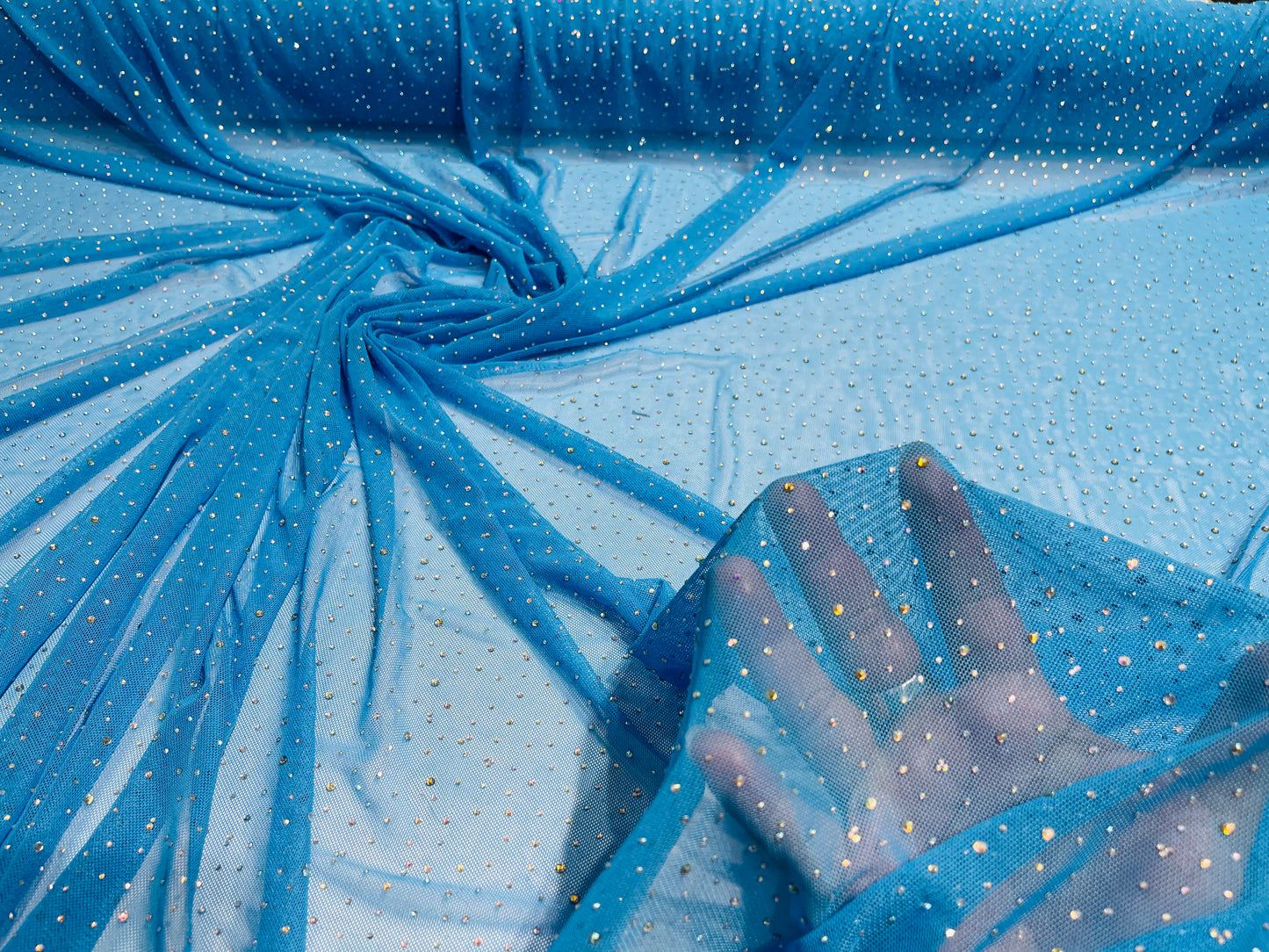 Sheer Mesh Rhinestone Sheer All Over AB Rhinestones On Stretch Power Mesh Fabric, Dancewear ...