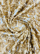 3D ROSETTE SATIN ON MESH FABRIC (by the yard)