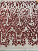 BIG DAMASK SEQUIN ON STRETCH MESH FABRIC (By The Yard)