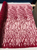 Root Vine Design Embroider and heavy beading on a mesh lace-sold by the yard.