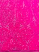 Feather damask shiny sequin design on a 4 way stretch mesh Fabric-prom-sold by the yard.