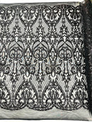 HEART DAMASK SEQUIN STRETCH MESH FABRIC (By The Yard)