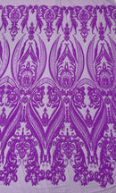 BIG DAMASK SEQUIN ON STRETCH MESH FABRIC (By The Yard)