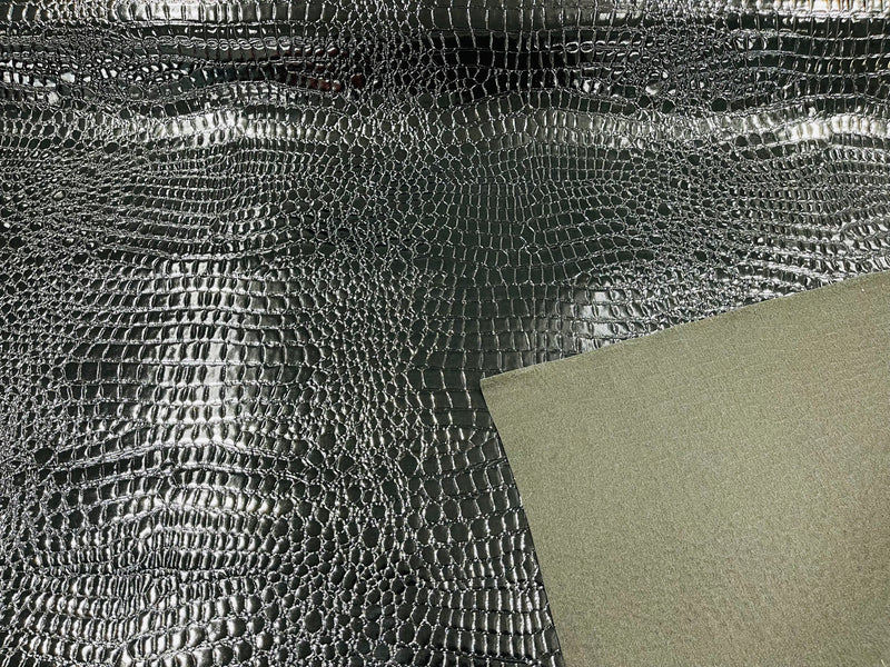 Black Faux Crocodile Vinyl Embossed 3D Scales-Faux Leather-Sold By Yard