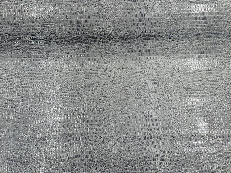 Gray Faux Crocodile Vinyl Embossed 3D Scales-Faux Leather-Sold By Yard