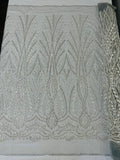 New damask embroider and heavy beaded on a mesh lace fabric-sold by the yard