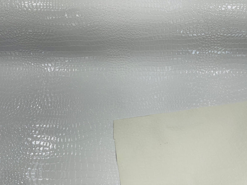 White Faux Crocodile Vinyl Embossed 3D Scales-Faux Leather-Sold By Yard