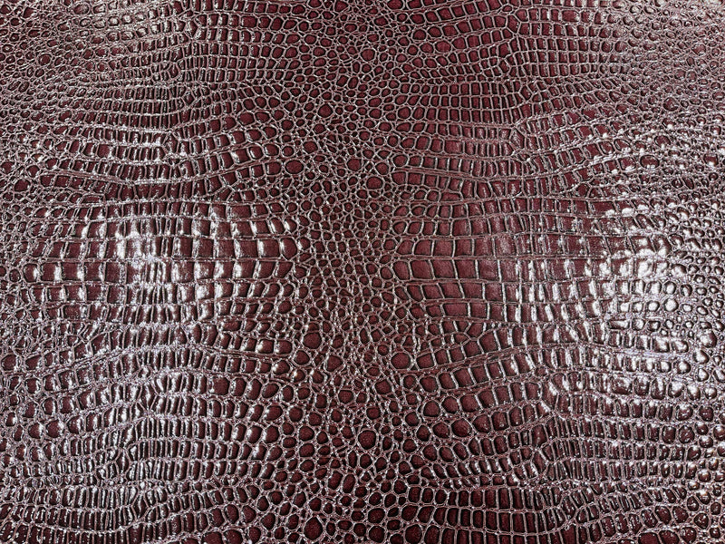 Dark Burgundy Faux Crocodile Vinyl Embossed 3D Scales-Faux Leather-Sold By Yard