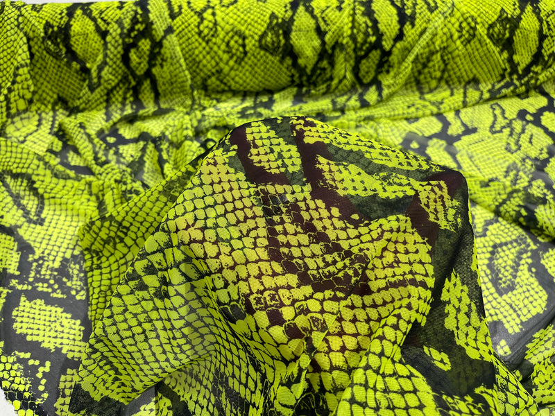 Neon Green rattle snake design on a power mesh 4-way stretch 58"-Sold by the yard.
