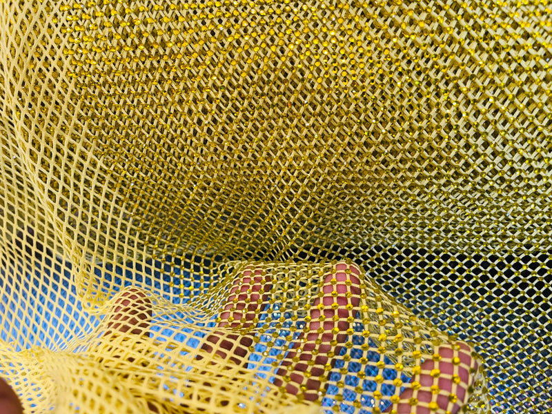 Fishnet Iridescent Rhinestones Fabric - Hunter Green - Spandex Fabric