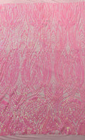 Feather damask shiny sequin design on a 4 way stretch mesh Fabric-prom-sold by the yard.