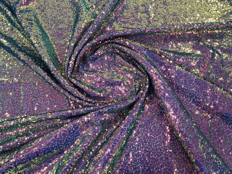 Mini glitz sequins iridescent mermaid fish scales-embroider on a 2 way stretch mesh fabric-sold by the yard
