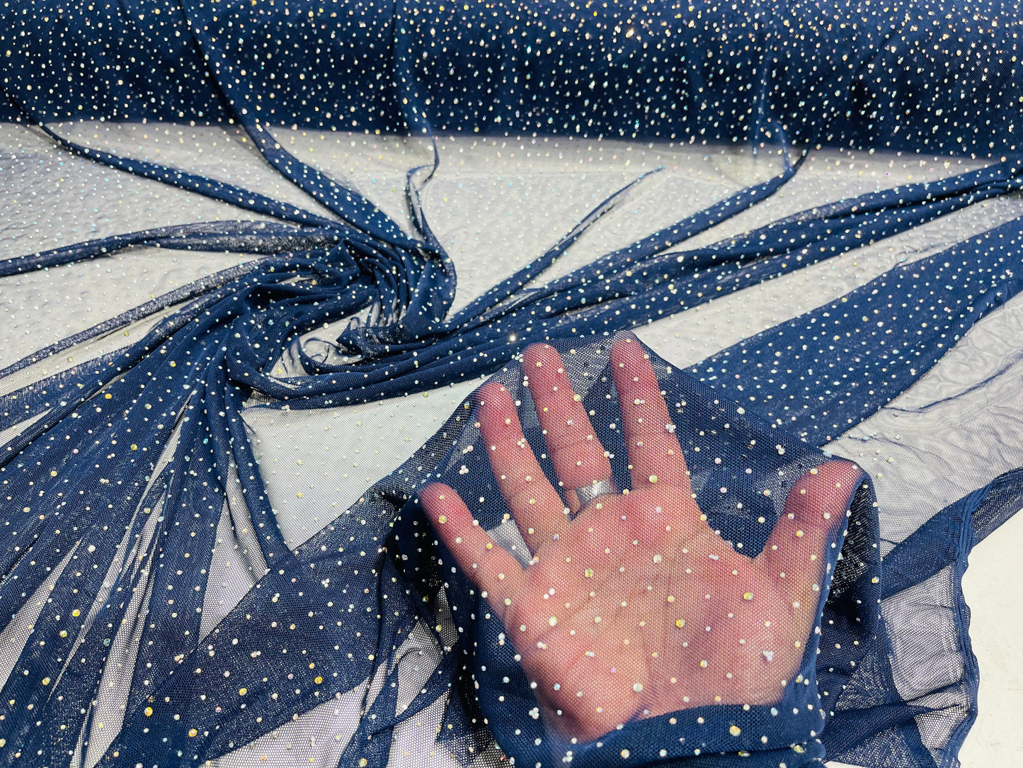 Sheer All Over AB Rhinestones On Stretch Power Mesh Fabric, Dancewear ...