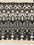 New Damask design with sequins embroider on a 4 way stretch mesh fabric-sold by the yard.