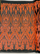 BIG DAMASK SEQUIN ON STRETCH MESH FABRIC (By The Yard)