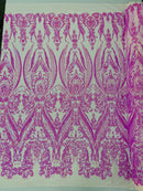 BIG DAMASK SEQUIN ON STRETCH MESH FABRIC (By The Yard)