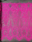 SMALL SEQUIN DAMASK ON STRETCH MESH FABRIC (By The Yard)