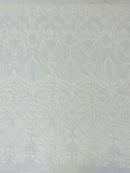 New Damask design with sequins embroider on a 4 way stretch mesh fabric-sold by the yard.