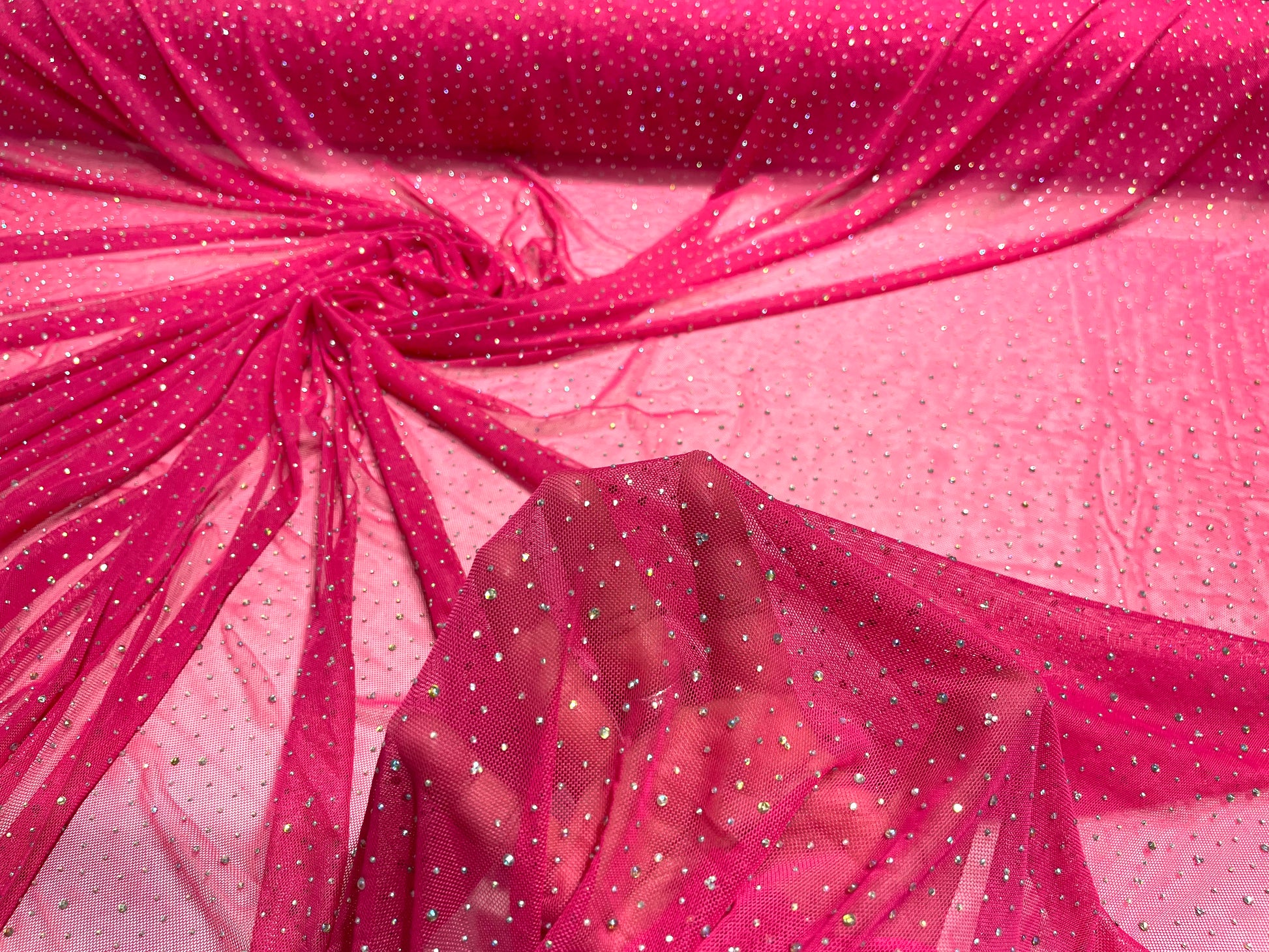 Sheer All Over AB Rhinestones On Stretch Power Mesh Fabric, Dancewear ...
