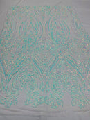 BIG DAMASK SEQUIN ON STRETCH MESH FABRIC (By The Yard)