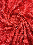 3D ROSETTE SATIN ON MESH FABRIC (by the yard)