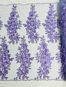 Rosa 3d floral design embroider with rhinestones in a mesh lace-sold by the yard.