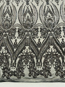 BIG DAMASK SEQUIN ON STRETCH MESH FABRIC (By The Yard)