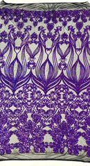 New Damask design with sequins embroider on a 4 way stretch mesh fabric-sold by the yard.