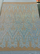 BIG DAMASK SEQUIN ON STRETCH MESH FABRIC (By The Yard)