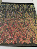 BIG DAMASK SEQUIN ON STRETCH MESH FABRIC (By The Yard)