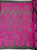 BIG DAMASK SEQUIN ON STRETCH MESH FABRIC (By The Yard)
