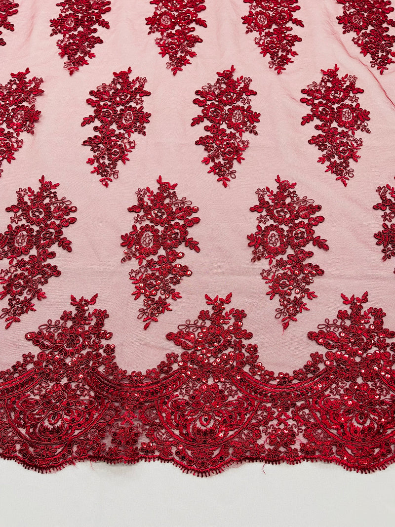 Valentina Floral embroider with sequins on a corded mesh lace fabric-sold by the yard.