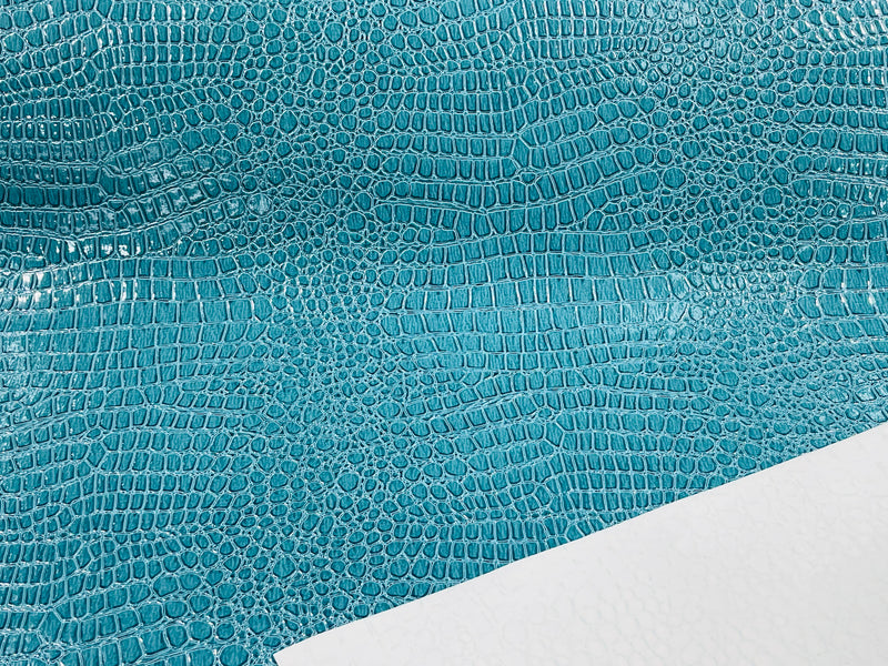 Turquoise Faux Crocodile Vinyl Embossed 3D Scales-Faux Leather-Sold By Yard
