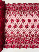 Lia 3d floral design embroider with pearls in a mesh lace-dresses-fashion-prom-sold by the yard