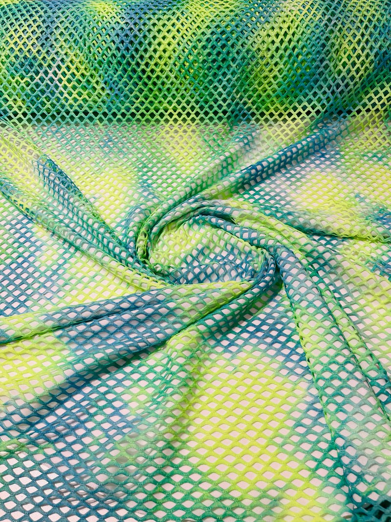 Fishnet diamond mesh tie dye with silver glitter 4way stretch 58"Wide/ByTheYard.