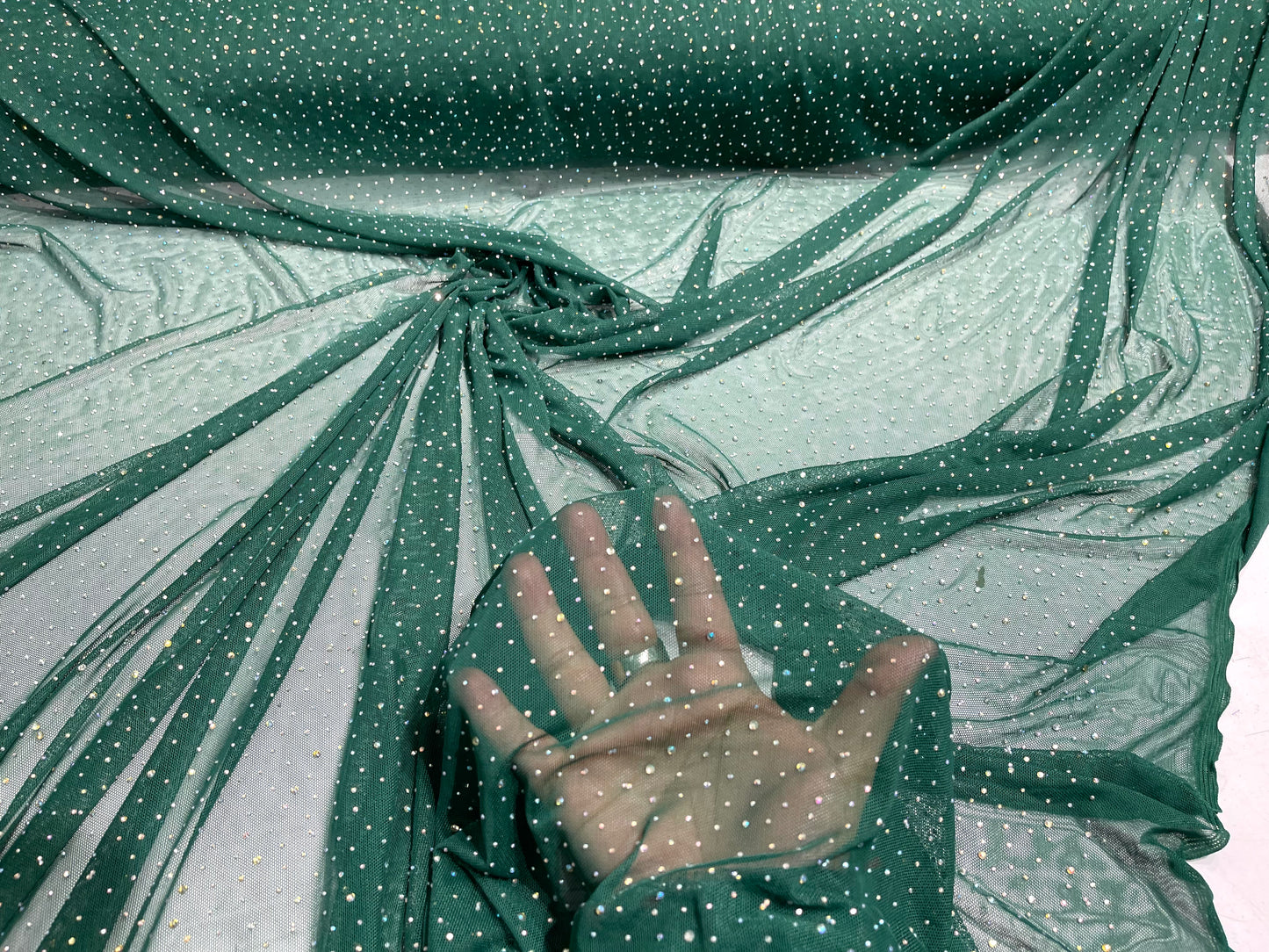 Sheer All Over AB Rhinestones On Stretch Power Mesh Fabric, Dancewear ...