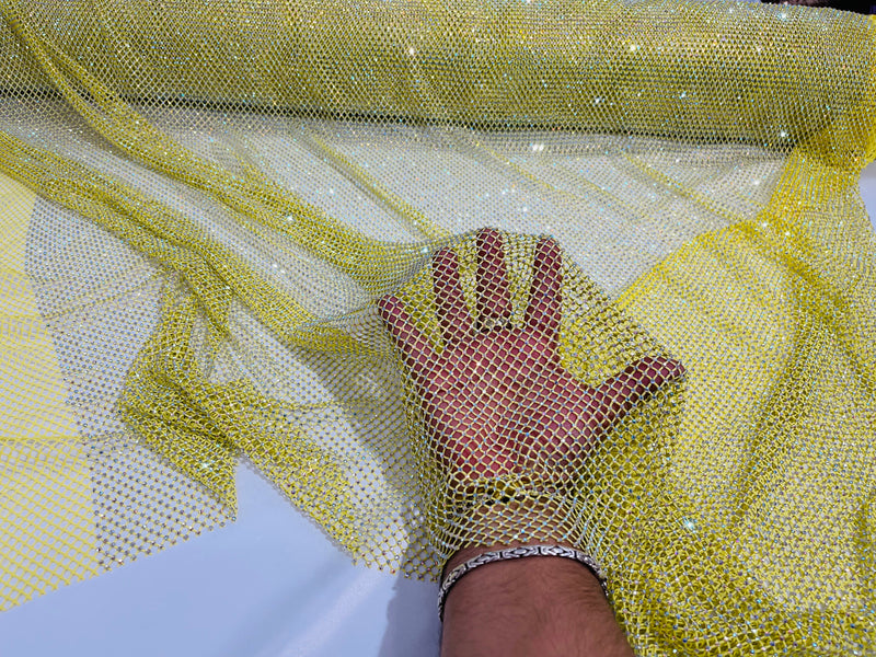 Fish Net Spandex Rhinestone Fabric - Gold - Solid Spandex Fish Net
