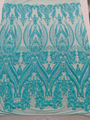 BIG DAMASK SEQUIN ON STRETCH MESH FABRIC (By The Yard)
