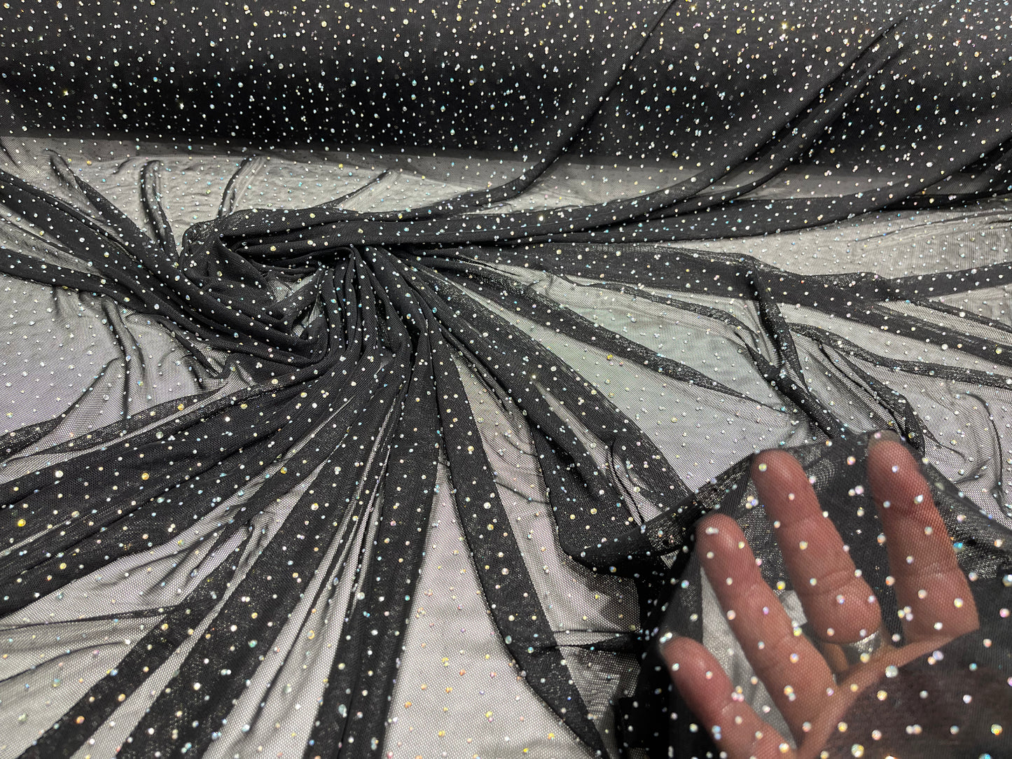 Sheer All Over AB Rhinestones On Stretch Power Mesh Fabric, Dancewear ...
