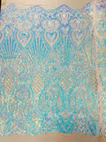 SHELL DAMASK SEQUIN STRETCH MESH FABRIC (by the yard)