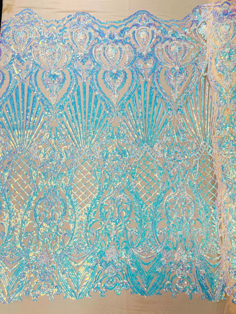 SHELL DAMASK SEQUIN STRETCH MESH FABRIC (by the yard)