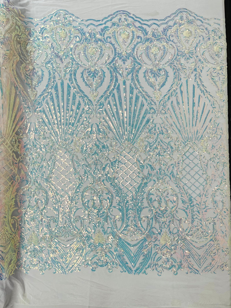 SHELL DAMASK SEQUIN STRETCH MESH FABRIC (by the yard)