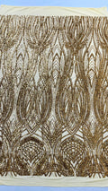 Feather damask shiny sequin design on a 4 way stretch mesh Fabric-prom-sold by the yard.