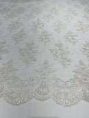 Modern Floral embroider with sequins on a mesh lace fabric-sold by the yard.